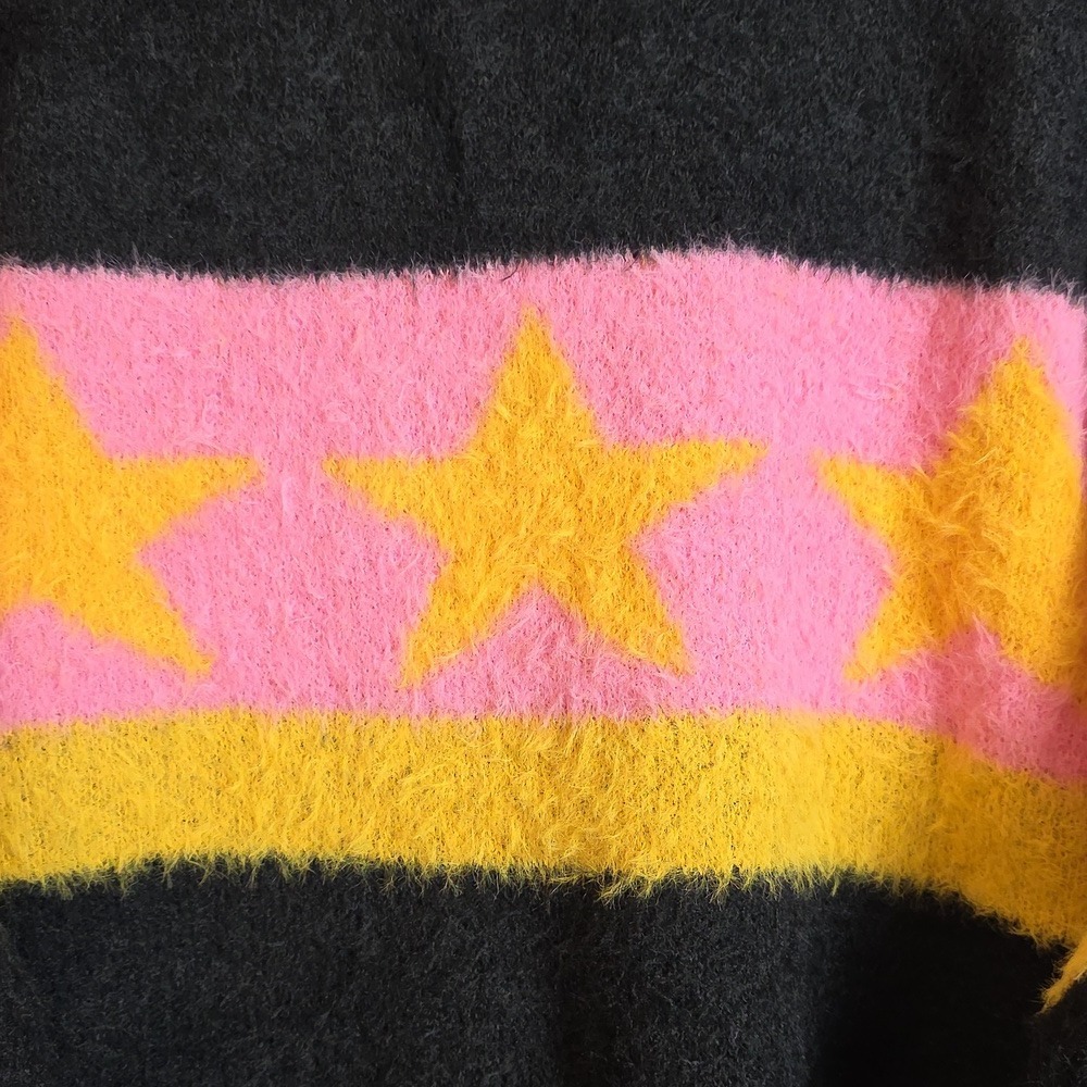 POL Star Sweater Medium Pink Mustard Oversized Y2K Statement Knit - Picture 6 of 17